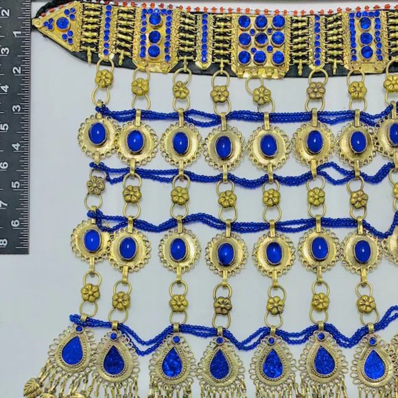 Blue Stones Necklace, Unique Oversized Necklace, Handmade Tribal Kuchi Boho - Picture 11 of 13